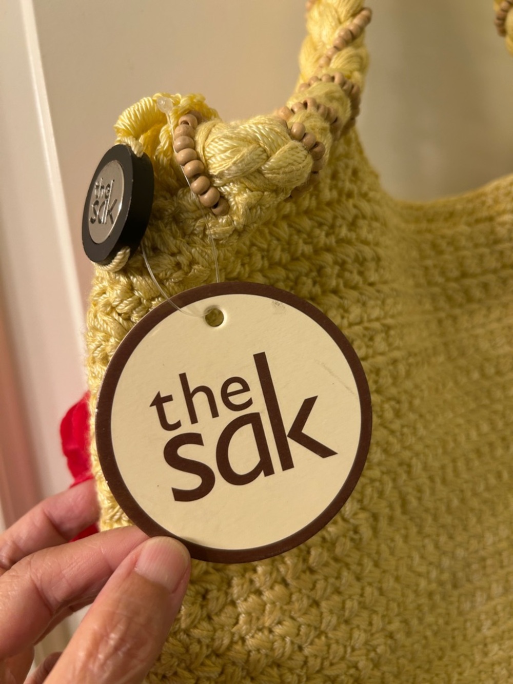 NWT The Sak Cream Yellow Woven Tote Bag with Floral Accents - Picture 5 of 6
